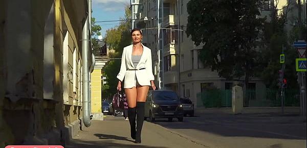  Independent Woman. Jeny Smith in pantyhose without panties in public